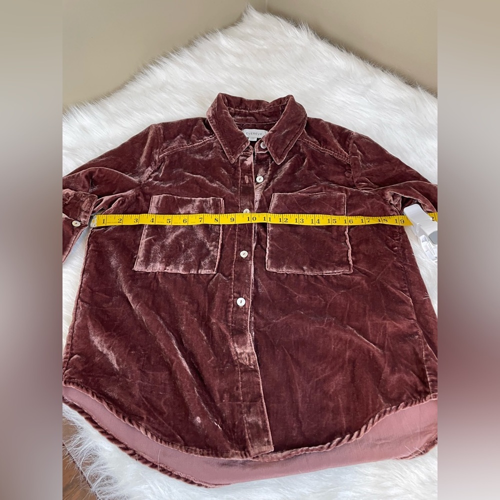 Evereve Eloise Velvet Button-Up Shirt - Brown XS - Picture 7 of 11